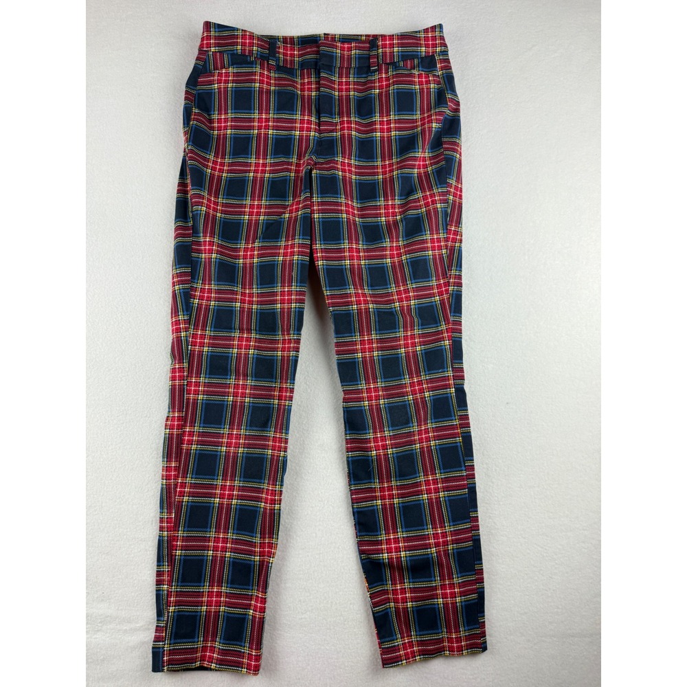Old Navy Pixie High Rise Red Blue Plaid Ankle Pants Womens Size 6 Slim Stretch